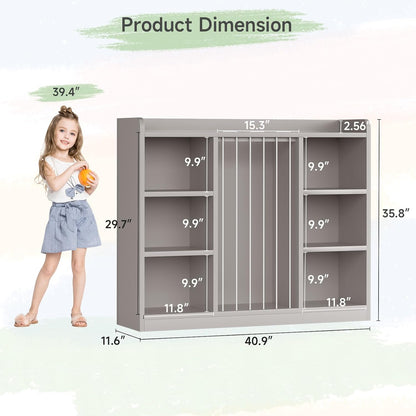 2-in-1 Toy & Stuffed Animal Organizer, Kids 6-Cube Storage Shelf with Rounded Corners & Anti-Tip for Playroom Bedroom