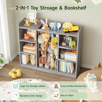 2-in-1 Toy & Stuffed Animal Organizer, Kids 6-Cube Storage Shelf with Rounded Corners & Anti-Tip for Playroom Bedroom