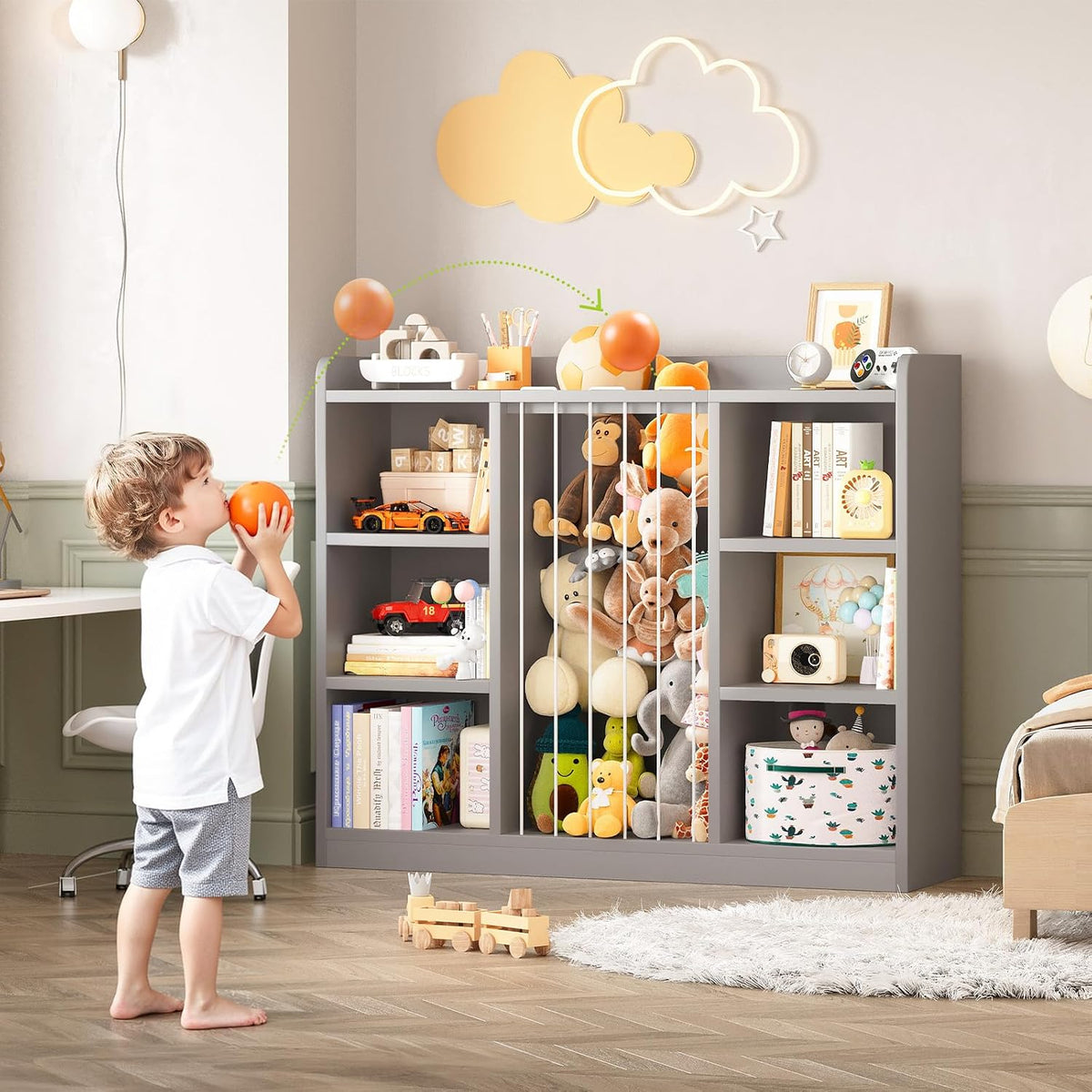 2-in-1 Toy & Stuffed Animal Organizer, Kids 6-Cube Storage Shelf with Rounded Corners & Anti-Tip for Playroom Bedroom
