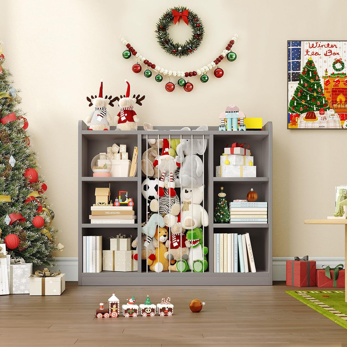 2-in-1 Toy & Stuffed Animal Organizer, Kids 6-Cube Storage Shelf with Rounded Corners & Anti-Tip for Playroom Bedroom