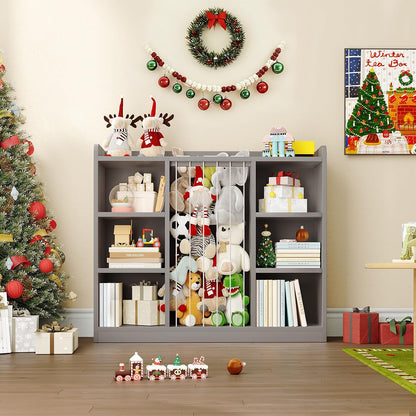 2-in-1 Toy & Stuffed Animal Organizer, Kids 6-Cube Storage Shelf with Rounded Corners & Anti-Tip for Playroom Bedroom