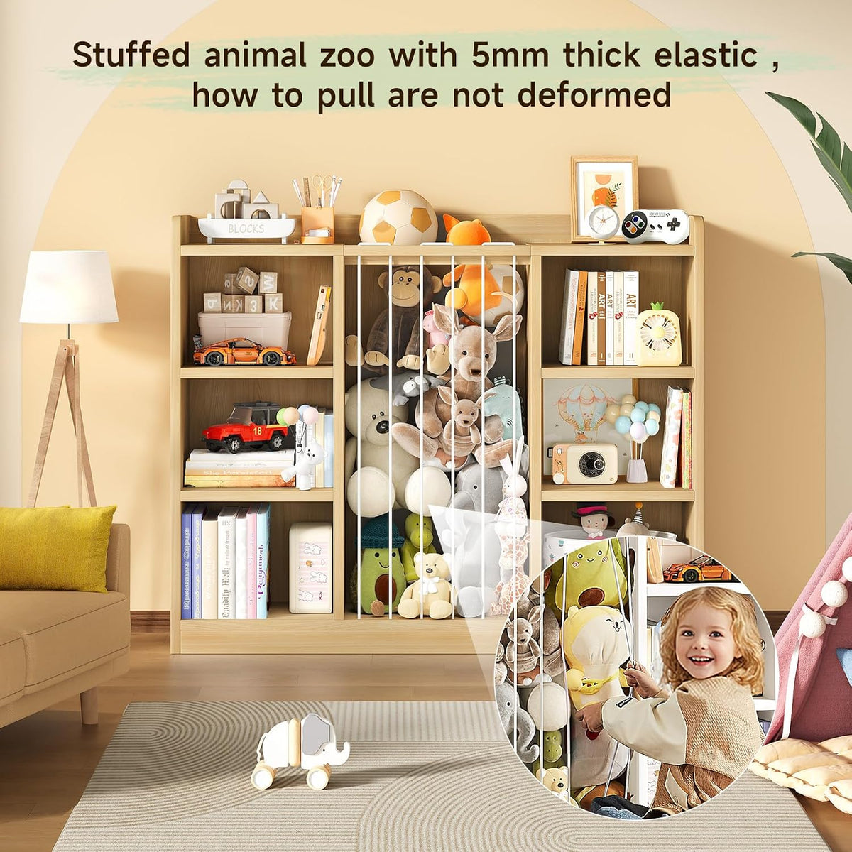 2-in-1 Toy & Stuffed Animal Organizer, Kids 6-Cube Storage Shelf with Rounded Corners & Anti-Tip for Playroom Bedroom