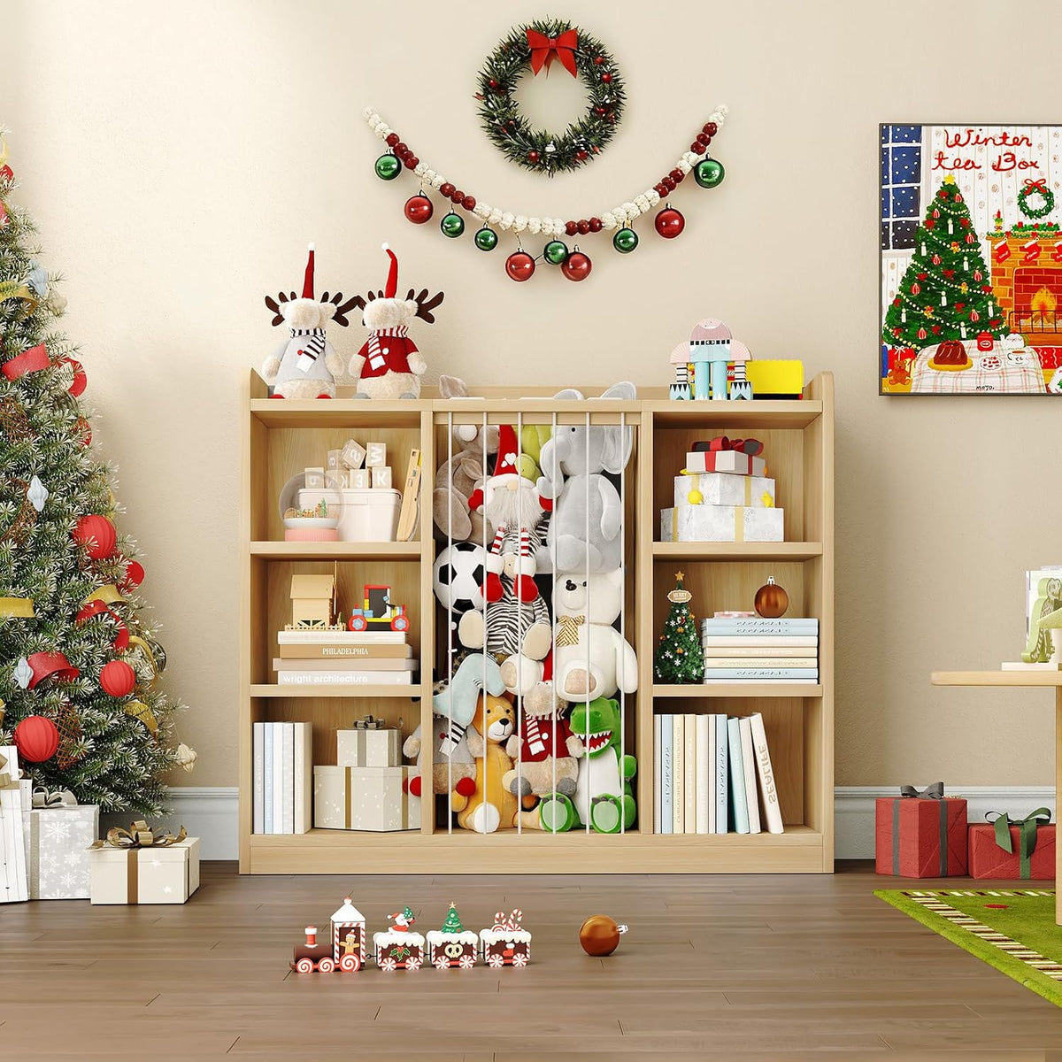 2-in-1 Toy & Stuffed Animal Organizer, Kids 6-Cube Storage Shelf with Rounded Corners & Anti-Tip for Playroom Bedroom