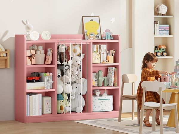 2-in-1 Toy & Stuffed Animal Organizer, Kids 6-Cube Storage Shelf with Rounded Corners & Anti-Tip for Playroom Bedroom