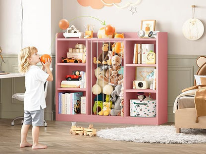 2-in-1 Toy & Stuffed Animal Organizer, Kids 6-Cube Storage Shelf with Rounded Corners & Anti-Tip for Playroom Bedroom