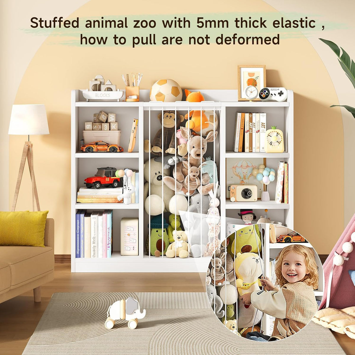 2-in-1 Toy & Stuffed Animal Organizer, Kids 6-Cube Storage Shelf with Rounded Corners & Anti-Tip for Playroom Bedroom