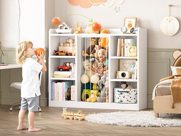 2-in-1 Toy & Stuffed Animal Organizer, Kids 6-Cube Storage Shelf with Rounded Corners & Anti-Tip for Playroom Bedroom