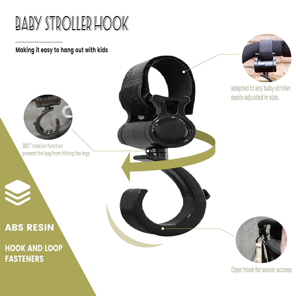 Stroller Hook Universal Stroller Clip Baby Travel Essential Wheelchair Accessories Gear for Bag 2pcs Aluminum Hook 2pcs Plastic Hook