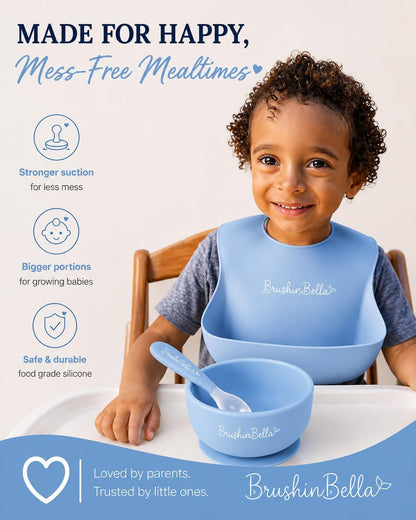 Baby Feeding Supplies - Complete Baby Feeding Set with Baby Plate, Baby Spoons First Stage, Silicone Bib and Snack Cup - Infant Eating Utensils and Baby Bowl with Suction