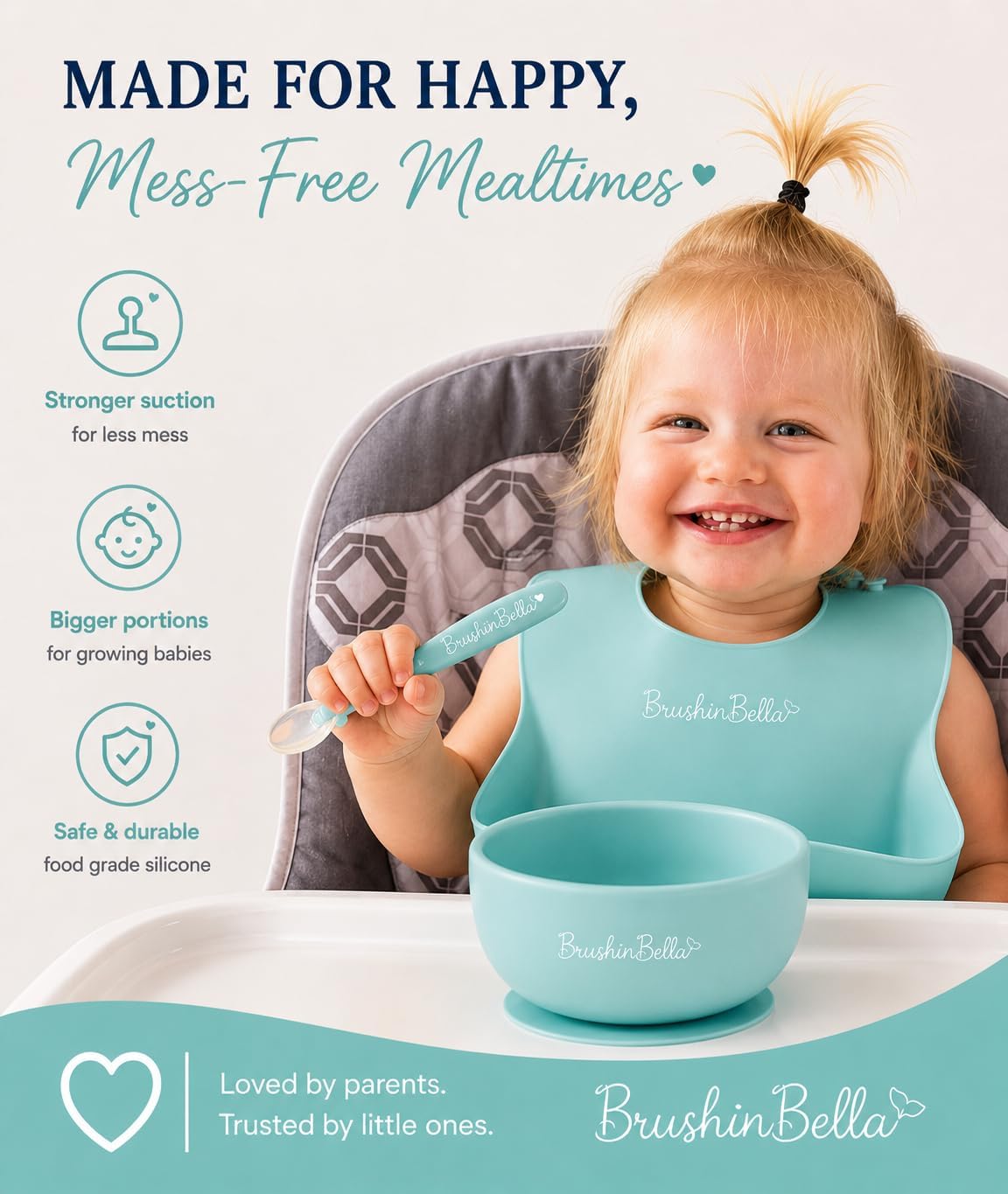 Baby Feeding Supplies - Complete Baby Feeding Set with Baby Plate, Baby Spoons First Stage, Silicone Bib and Snack Cup - Infant Eating Utensils and Baby Bowl with Suction