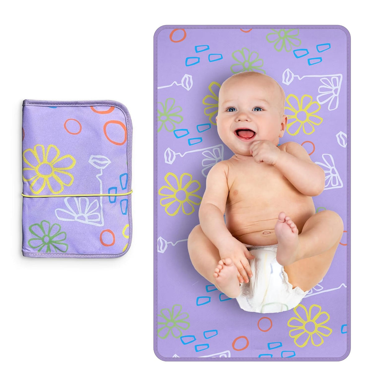 Portable Diaper Changing Pad | Foldable, Waterproof Baby Changing Pad With Stylish Wet Wipes Pouch | Travel Changing Pad For Newborn, Quick Access Baby Changing Mat For Diaper Bag Essentials