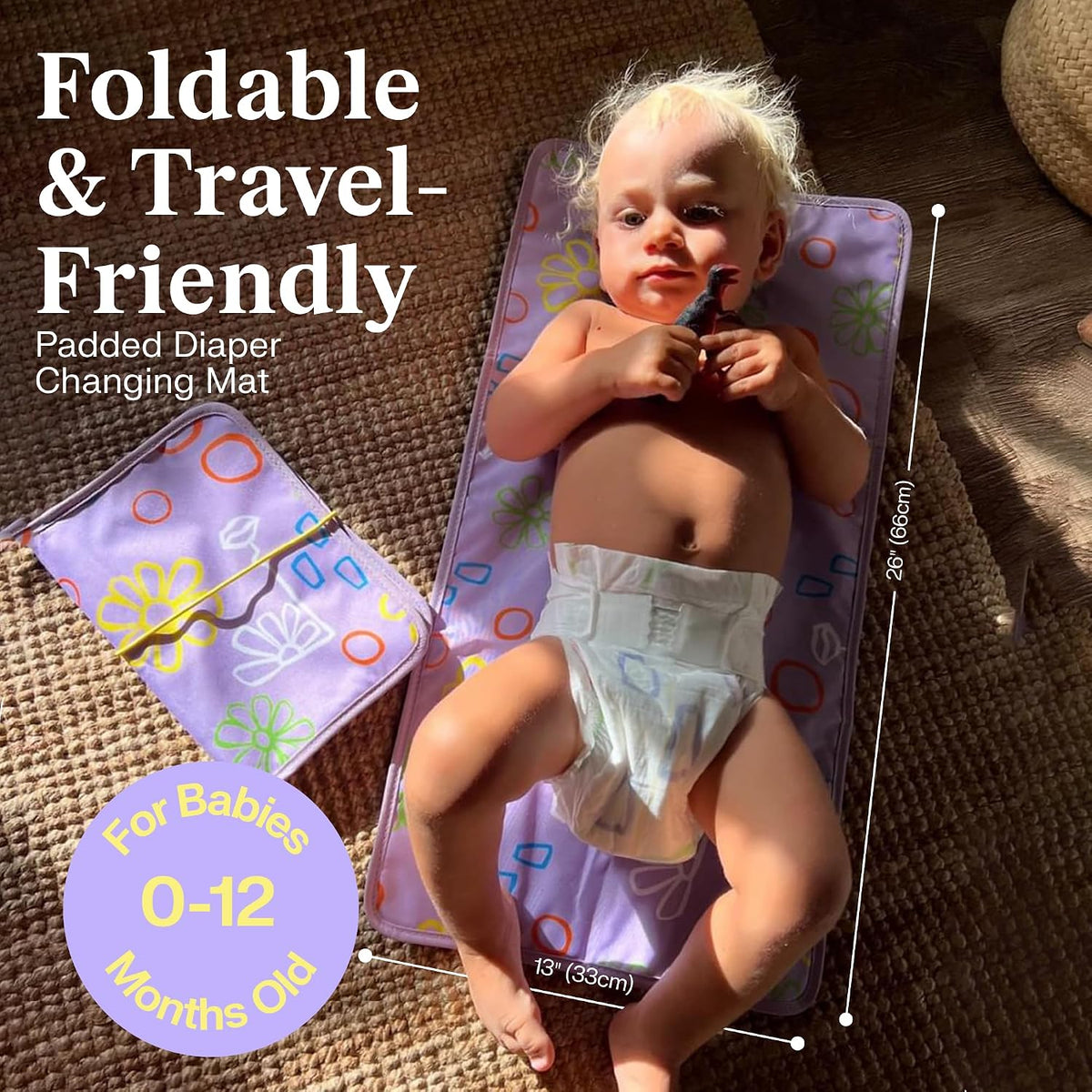 Portable Diaper Changing Pad | Foldable, Waterproof Baby Changing Pad With Stylish Wet Wipes Pouch | Travel Changing Pad For Newborn, Quick Access Baby Changing Mat For Diaper Bag Essentials
