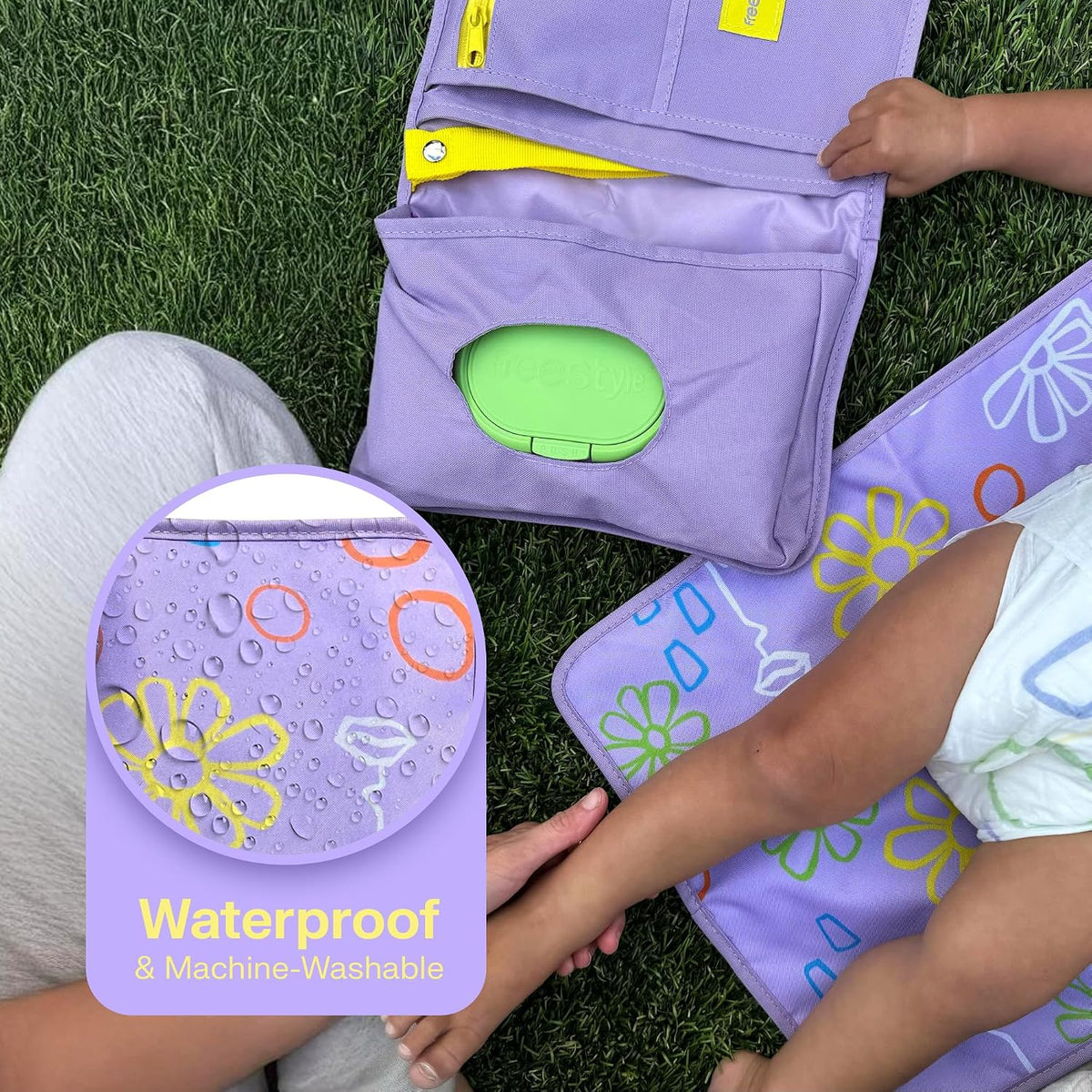 Portable Diaper Changing Pad | Foldable, Waterproof Baby Changing Pad With Stylish Wet Wipes Pouch | Travel Changing Pad For Newborn, Quick Access Baby Changing Mat For Diaper Bag Essentials