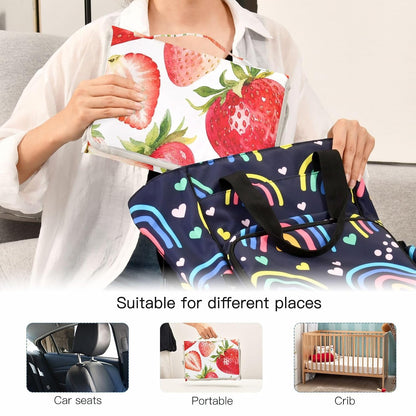 Strawberry White Design Portable Diaper Changing Pad for Walks