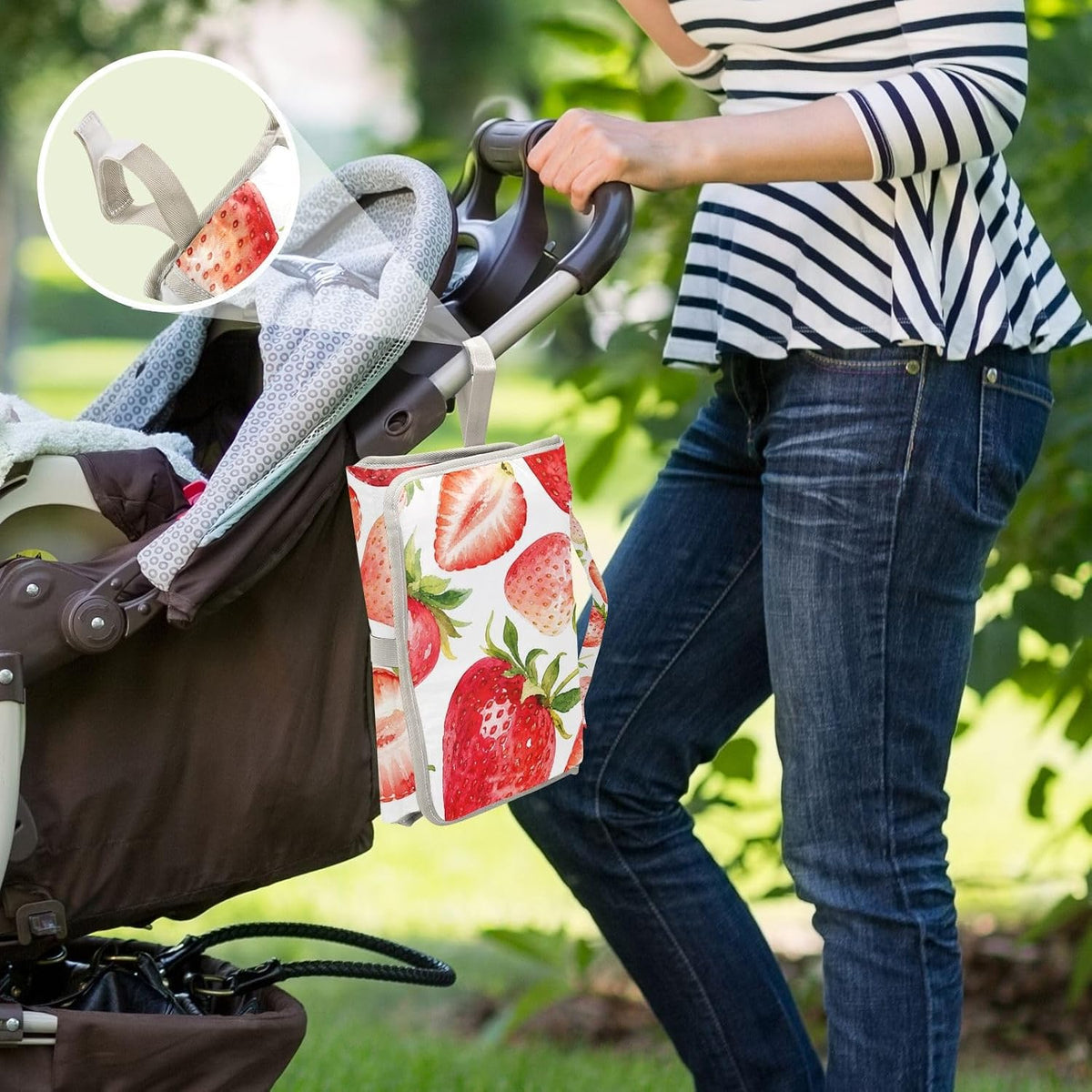Strawberry White Design Portable Diaper Changing Pad for Walks