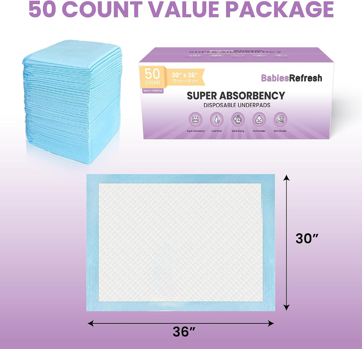 17” x 13", Baby Changing Pad, Disposable Underpads, Leakproof Quick Drying for Multi-use for Babies, Puppy Pads and Adults, Chucks, Disposable Diaper Changing Pad for Baby, Blue, Small