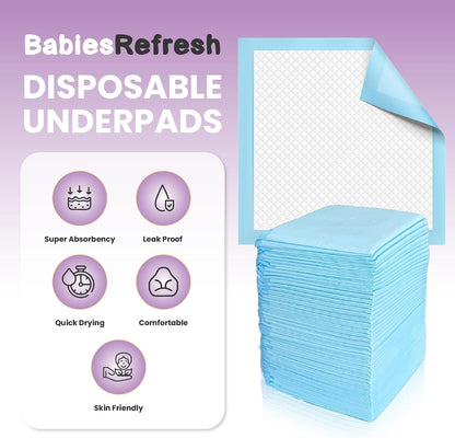 17” x 13", Baby Changing Pad, Disposable Underpads, Leakproof Quick Drying for Multi-use for Babies, Puppy Pads and Adults, Chucks, Disposable Diaper Changing Pad for Baby, Blue, Small