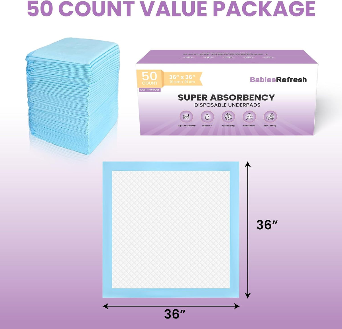 17” x 13", Baby Changing Pad, Disposable Underpads, Leakproof Quick Drying for Multi-use for Babies, Puppy Pads and Adults, Chucks, Disposable Diaper Changing Pad for Baby, Blue, Small