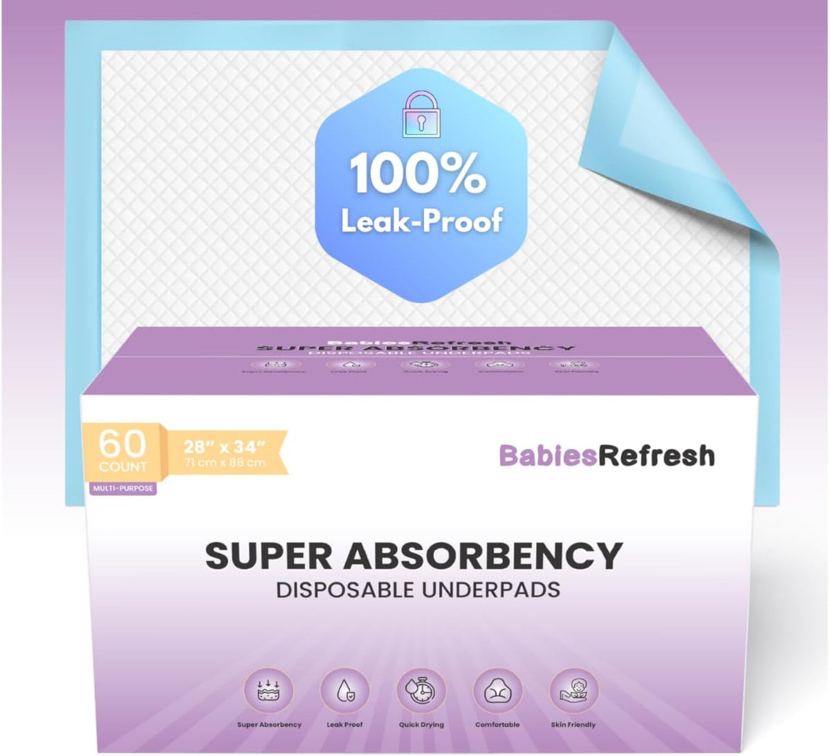 17” x 13", Baby Changing Pad, Disposable Underpads, Leakproof Quick Drying for Multi-use for Babies, Puppy Pads and Adults, Chucks, Disposable Diaper Changing Pad for Baby, Blue, Small