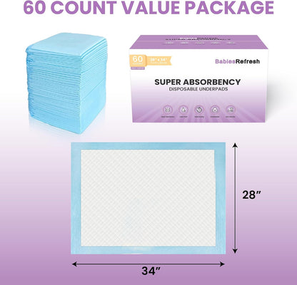17” x 13", Baby Changing Pad, Disposable Underpads, Leakproof Quick Drying for Multi-use for Babies, Puppy Pads and Adults, Chucks, Disposable Diaper Changing Pad for Baby, Blue, Small