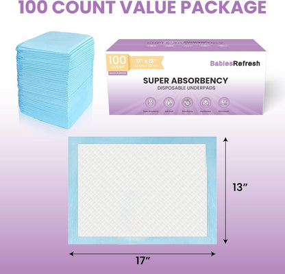 17” x 13", Baby Changing Pad, Disposable Underpads, Leakproof Quick Drying for Multi-use for Babies, Puppy Pads and Adults, Chucks, Disposable Diaper Changing Pad for Baby, Blue, Small