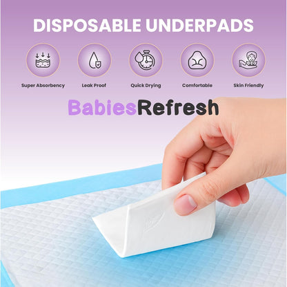 17” x 13", Baby Changing Pad, Disposable Underpads, Leakproof Quick Drying for Multi-use for Babies, Puppy Pads and Adults, Chucks, Disposable Diaper Changing Pad for Baby, Blue, Small
