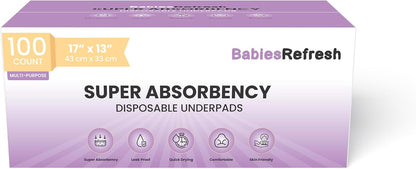 17” x 13", Baby Changing Pad, Disposable Underpads, Leakproof Quick Drying for Multi-use for Babies, Puppy Pads and Adults, Chucks, Disposable Diaper Changing Pad for Baby, Blue, Small