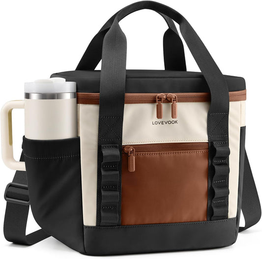 Insulated Lunch Bag for Women men, Large Leakproof Adult Lunch Box | 180° Wide Opening, Fits 40oz Cup, Heat-Sealed Leakproof, 4-Layer Thermal Insulation, Multi-Functional DIY Webbing