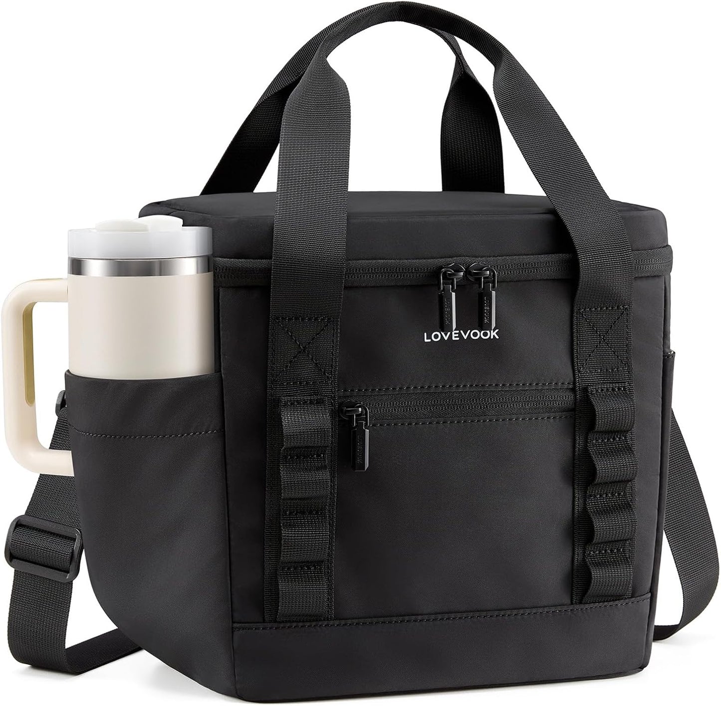 Insulated Lunch Bag for Women men, Large Leakproof Adult Lunch Box | 180° Wide Opening, Fits 40oz Cup, Heat-Sealed Leakproof, 4-Layer Thermal Insulation, Multi-Functional DIY Webbing