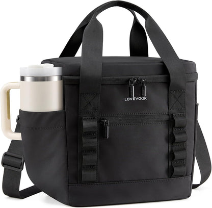 Insulated Lunch Bag for Women men, Large Leakproof Adult Lunch Box | 180° Wide Opening, Fits 40oz Cup, Heat-Sealed Leakproof, 4-Layer Thermal Insulation, Multi-Functional DIY Webbing