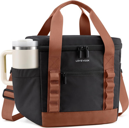 Insulated Lunch Bag for Women men, Large Leakproof Adult Lunch Box | 180° Wide Opening, Fits 40oz Cup, Heat-Sealed Leakproof, 4-Layer Thermal Insulation, Multi-Functional DIY Webbing