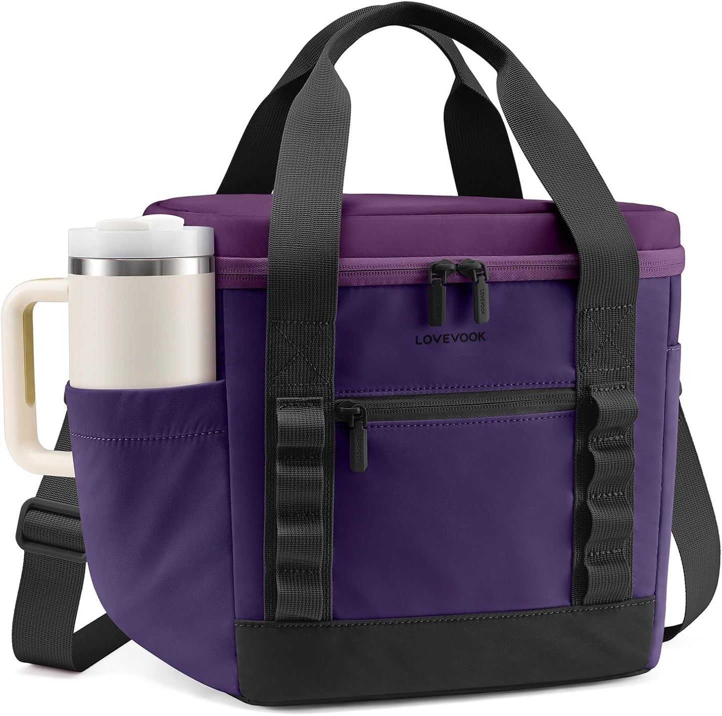 Insulated Lunch Bag for Women men, Large Leakproof Adult Lunch Box | 180° Wide Opening, Fits 40oz Cup, Heat-Sealed Leakproof, 4-Layer Thermal Insulation, Multi-Functional DIY Webbing