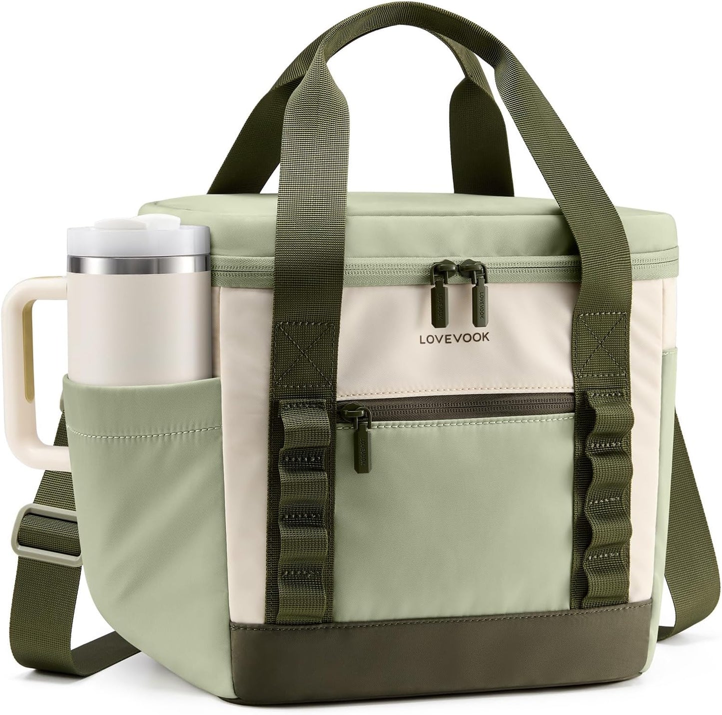 Insulated Lunch Bag for Women men, Large Leakproof Adult Lunch Box | 180° Wide Opening, Fits 40oz Cup, Heat-Sealed Leakproof, 4-Layer Thermal Insulation, Multi-Functional DIY Webbing