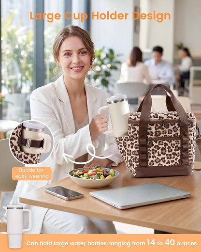 Insulated Lunch Bag for Women men, Large Leakproof Adult Lunch Box | 180° Wide Opening, Fits 40oz Cup, Heat-Sealed Leakproof, 4-Layer Thermal Insulation, Multi-Functional DIY Webbing