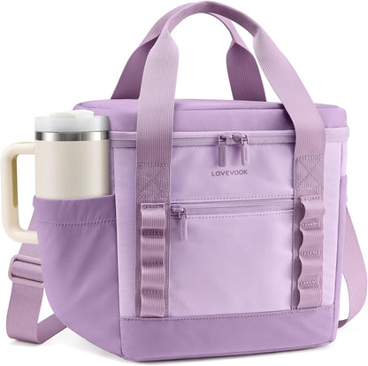 Insulated Lunch Bag for Women men, Large Leakproof Adult Lunch Box | 180° Wide Opening, Fits 40oz Cup, Heat-Sealed Leakproof, 4-Layer Thermal Insulation, Multi-Functional DIY Webbing