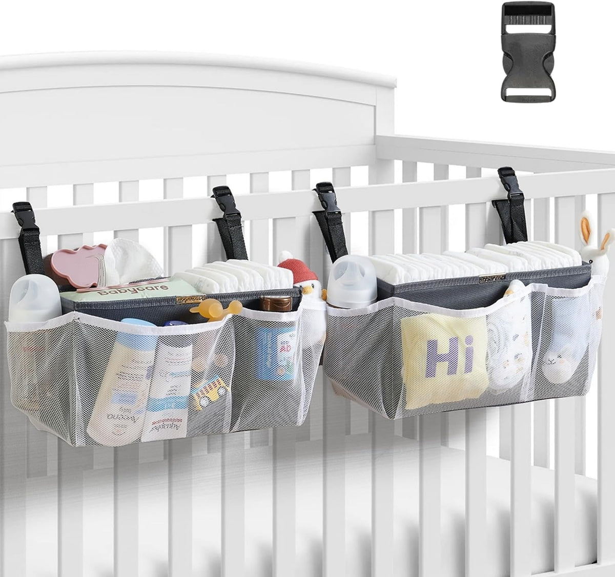 2-Pack Diaper Caddy Organizer for Crib With Snap Buckle