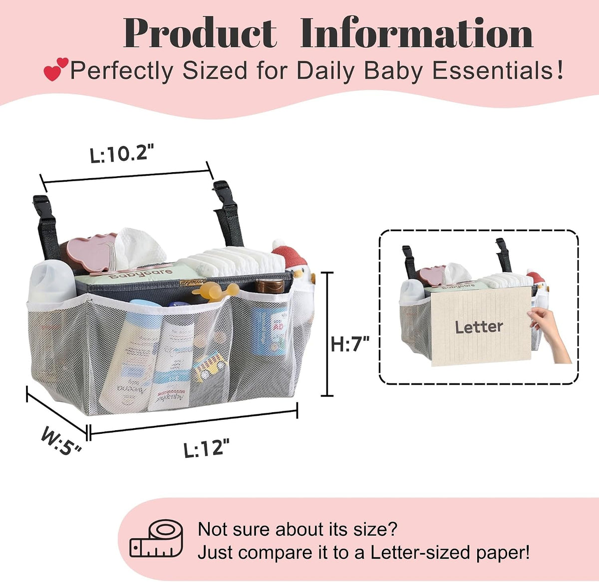 2-Pack Diaper Caddy Organizer for Crib With Snap Buckle