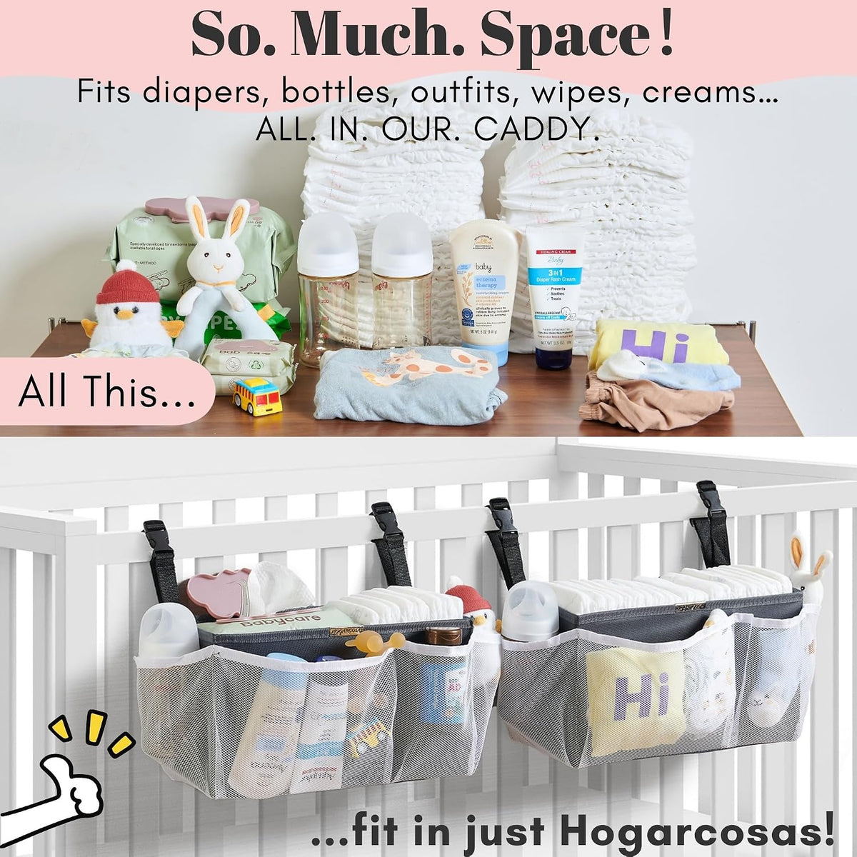 2-Pack Diaper Caddy Organizer for Crib With Snap Buckle