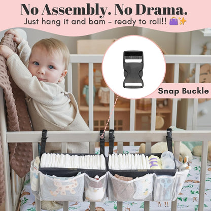 2-Pack Diaper Caddy Organizer for Crib With Snap Buckle