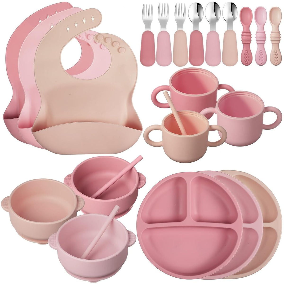 24 Pack Silicone Baby Feeding Set Baby LED Weaning Set, Lavender