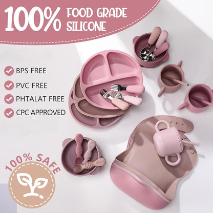 24 Pack Silicone Baby Feeding Set Baby LED Weaning Set, Lavender