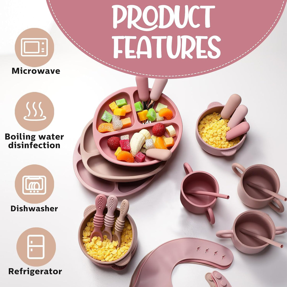 24 Pack Silicone Baby Feeding Set Baby LED Weaning Set, Lavender