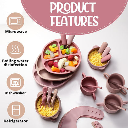 24 Pack Silicone Baby Feeding Set Baby LED Weaning Set, Lavender
