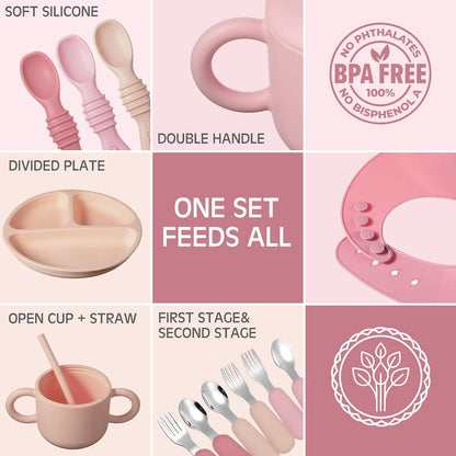 24 Pack Silicone Baby Feeding Set Baby LED Weaning Set, Lavender