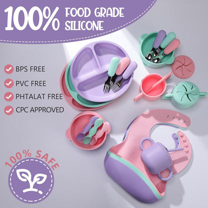 24 Pack Silicone Baby Feeding Set Baby LED Weaning Set, Lavender