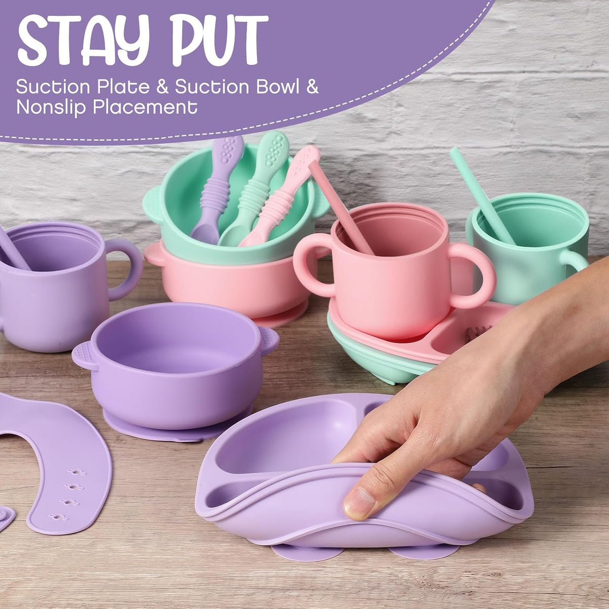 24 Pack Silicone Baby Feeding Set Baby LED Weaning Set, Lavender