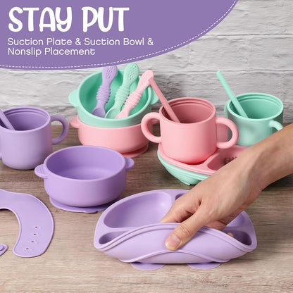 24 Pack Silicone Baby Feeding Set Baby LED Weaning Set, Lavender