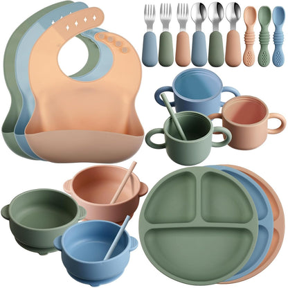 24 Pack Silicone Baby Feeding Set Baby LED Weaning Set, Lavender