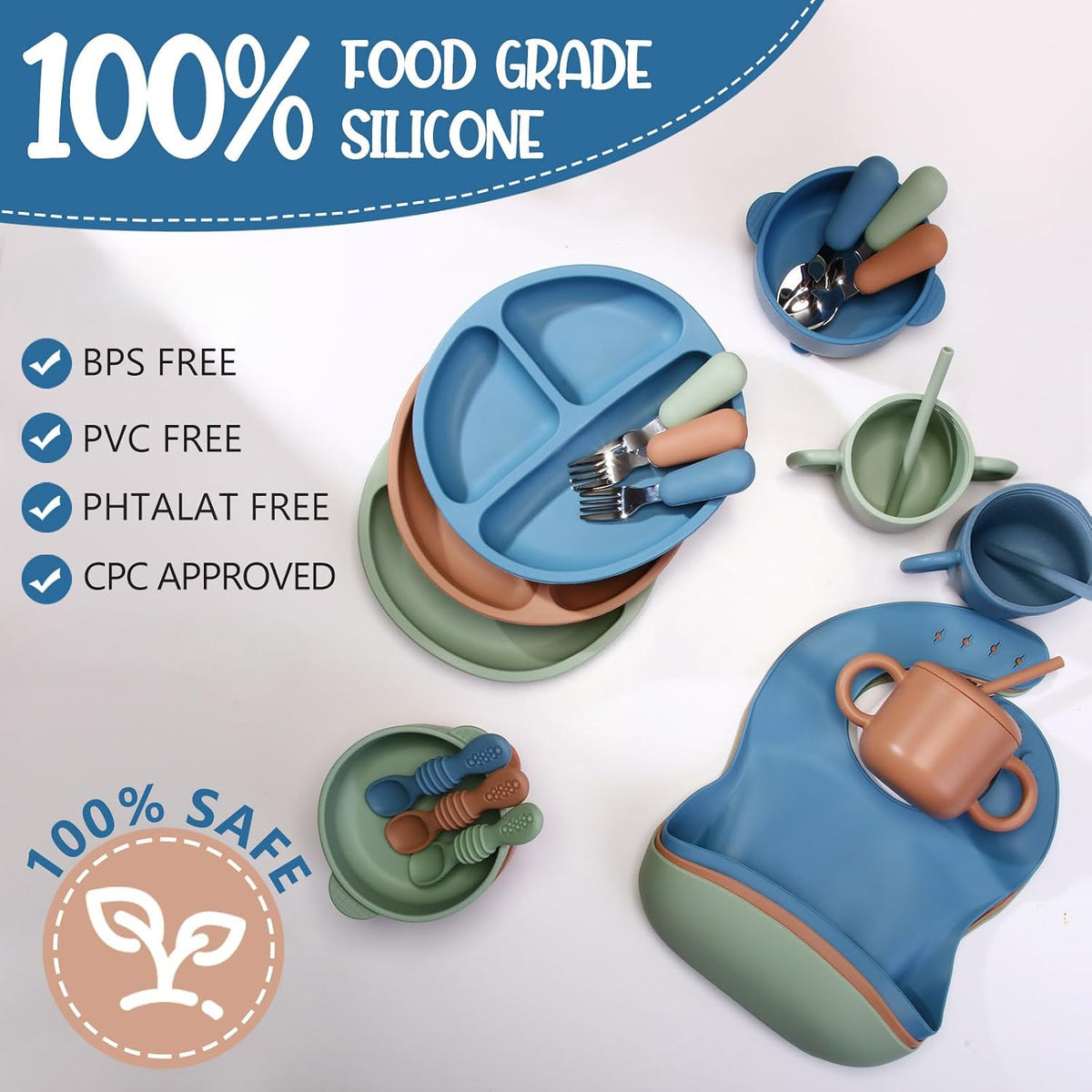 24 Pack Silicone Baby Feeding Set Baby LED Weaning Set, Lavender