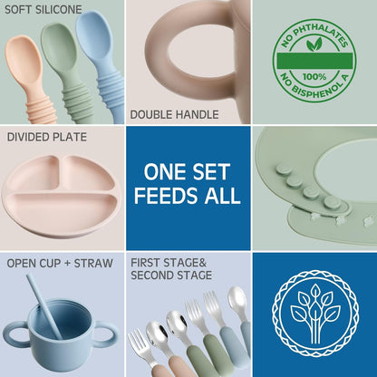 24 Pack Silicone Baby Feeding Set Baby LED Weaning Set, Lavender